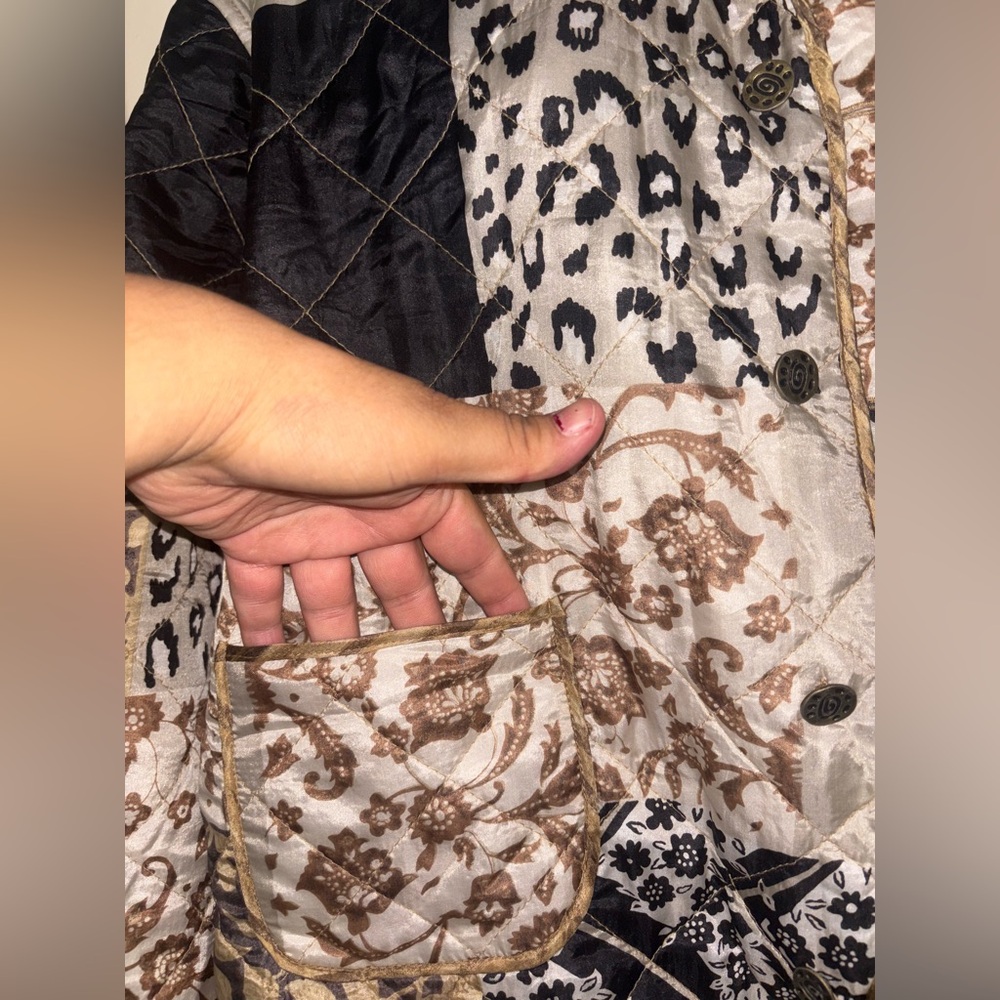 Patchwork Quilted Jacket - Black, Brown, Cream. S… - image 2